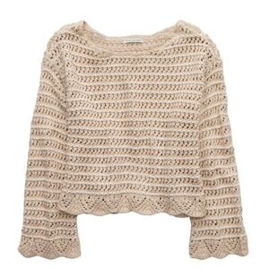 AE American Eagle‎ Ballet Boat Neck Open Knit Sweater Womens XL Cream Flowy NWT